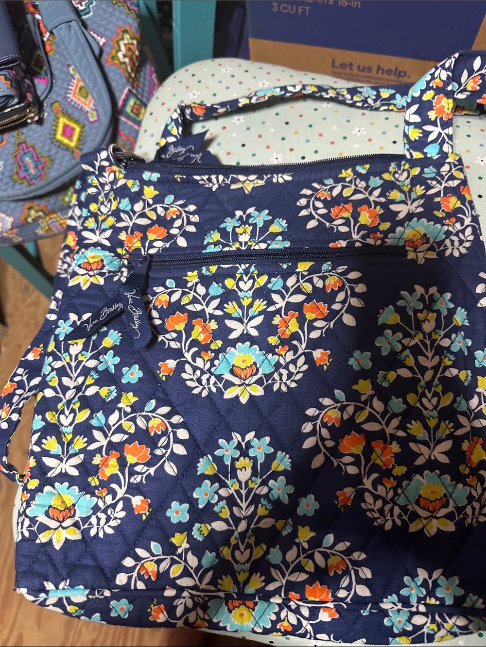 Vera Bradley Navy Floral Quilted Small Crossbody with Orange & Aqua Accents